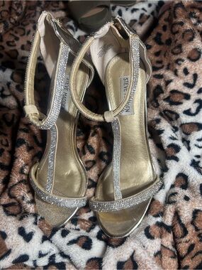 Steve Madden Gold Rhinestone T-Strap Heels